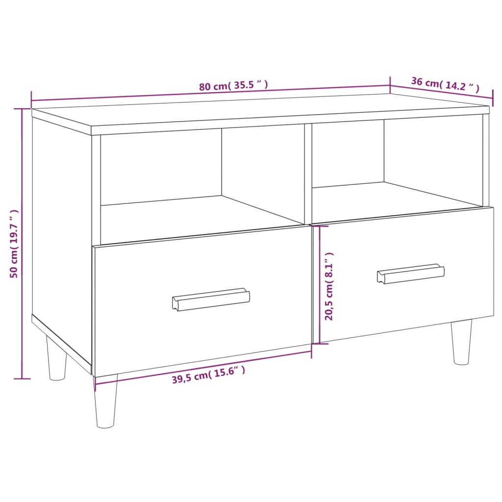 TV-benk svart 80x36x50 cm konstruert tre