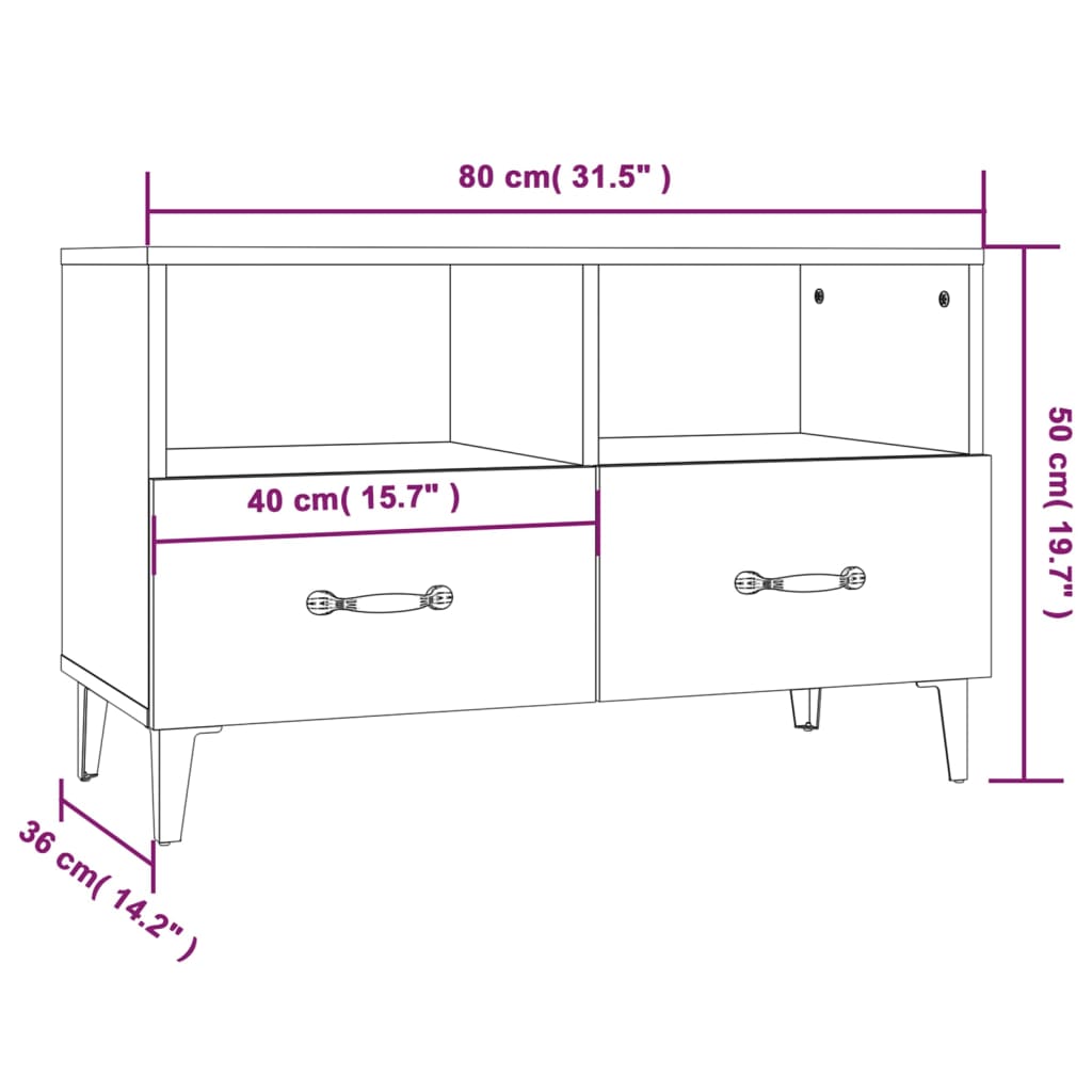 TV-benk hvit 80x36x50 cm konstruert tre