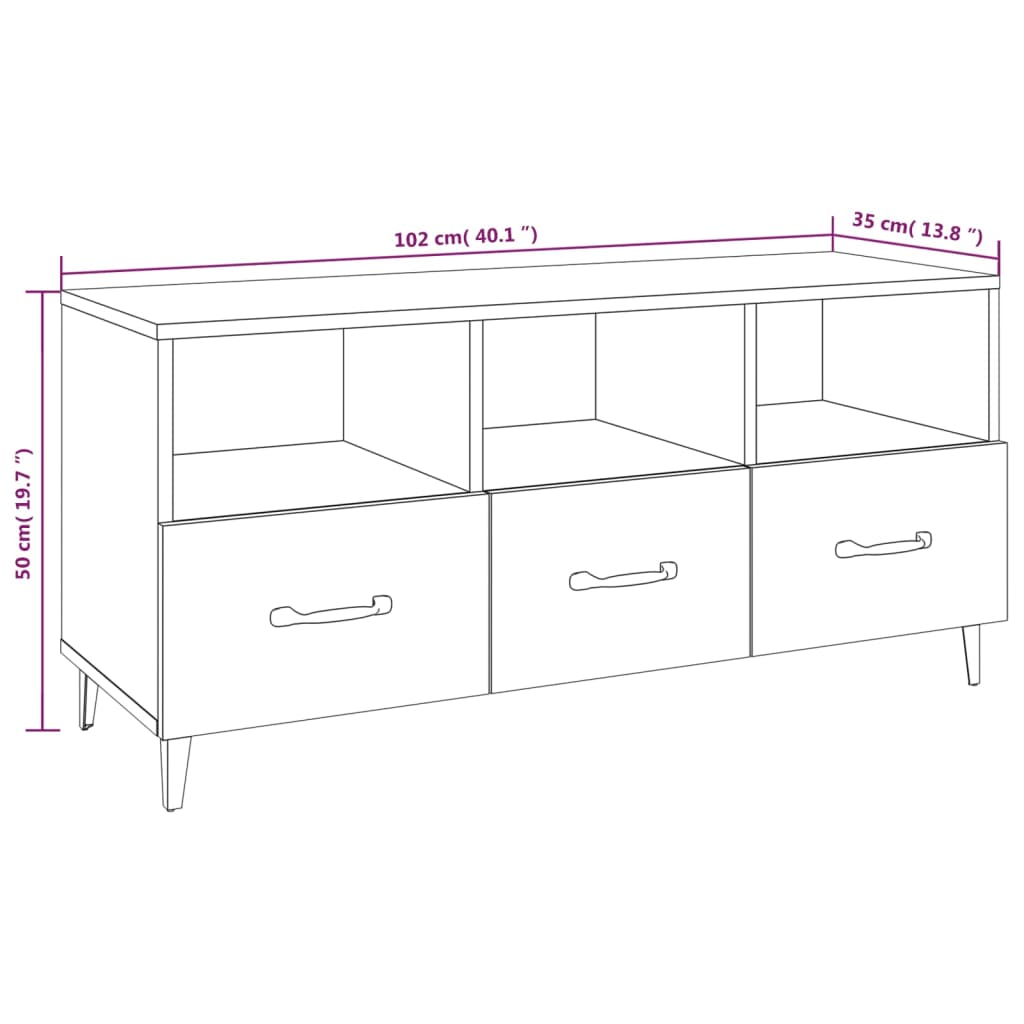 TV-benk hvit 102x35x50 cm konstruert tre