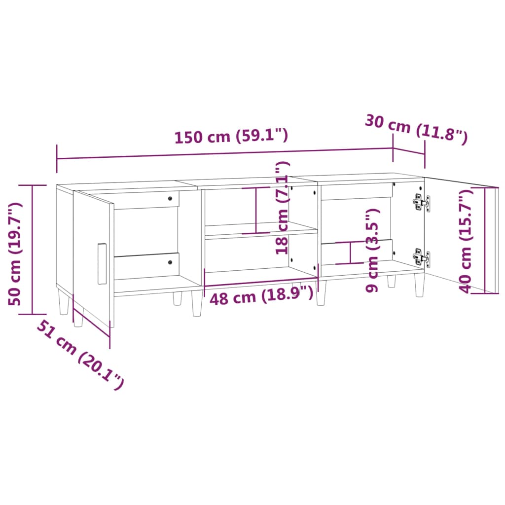 TV-benk svart 150x30x50 cm konstruert tre