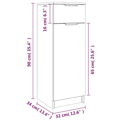 Baderomsskap brun eik 32x34x90 cm konstruert tre