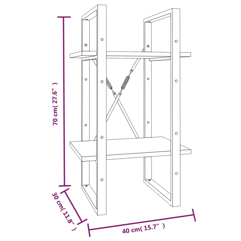 Bokhylle 2 etasjer røkt eik 40x30x70 cm konstruert tre