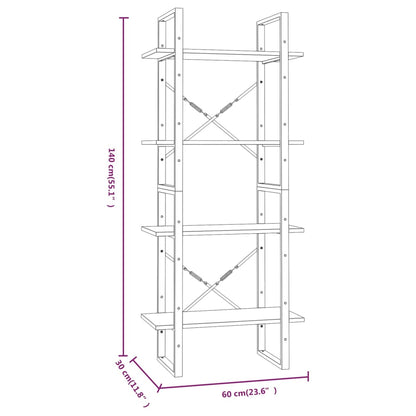 Bokhylle 4 etasjer brun eik 60x30x140 cm konstruert tre