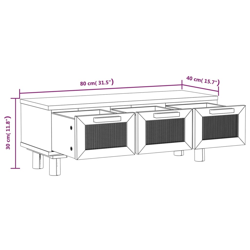 Sidebord hvit 80x40x30 cm konstruert tre og heltre furu