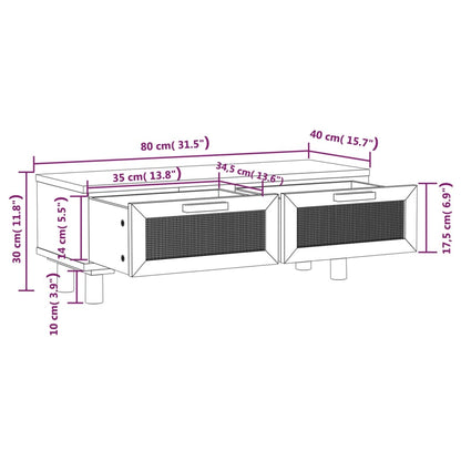 Sidebord hvit 80x40x30 cm konstruert tre og heltre furu