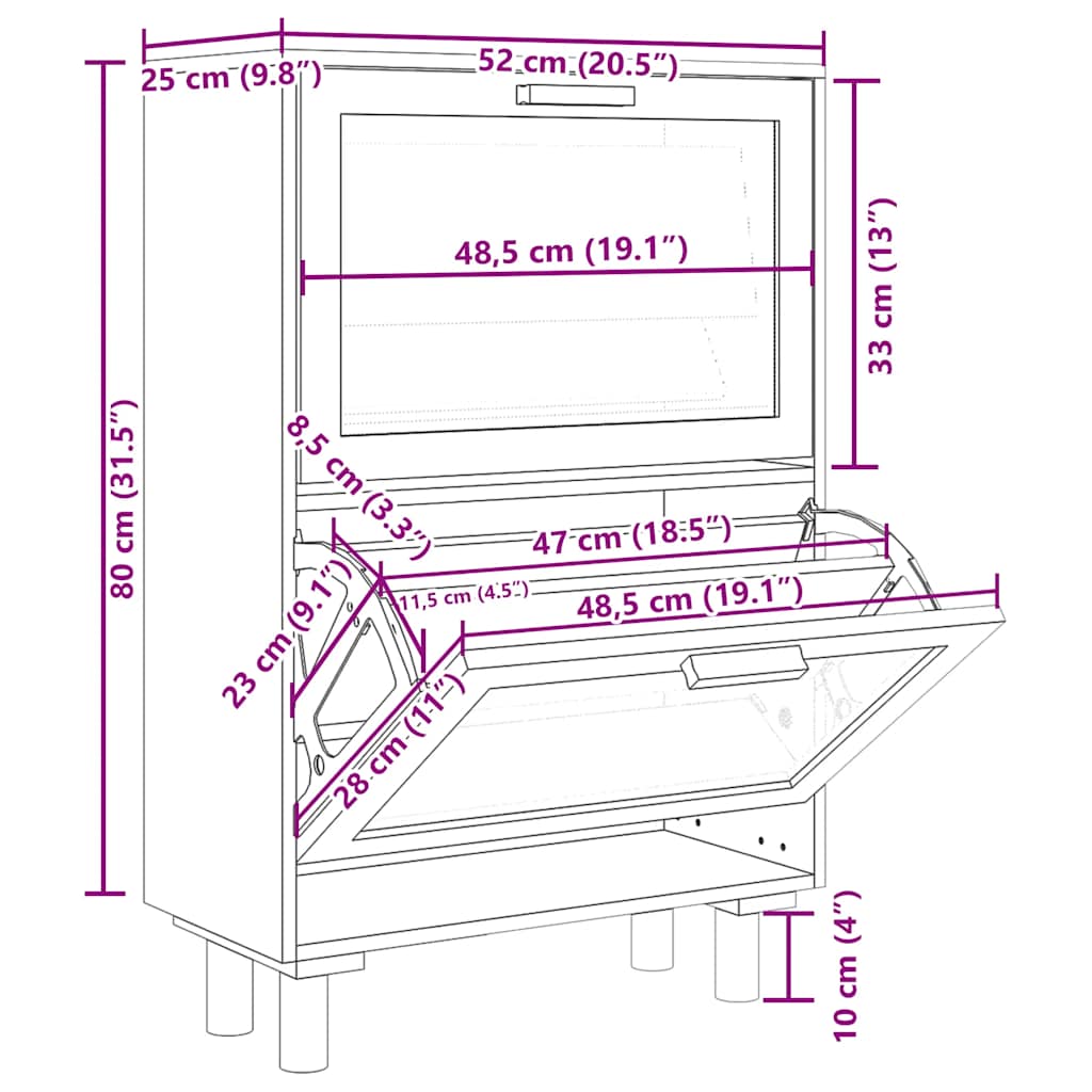 Skoskap Skohylle Skobenk Hvit 52x25x80 cm og naturlig rotting