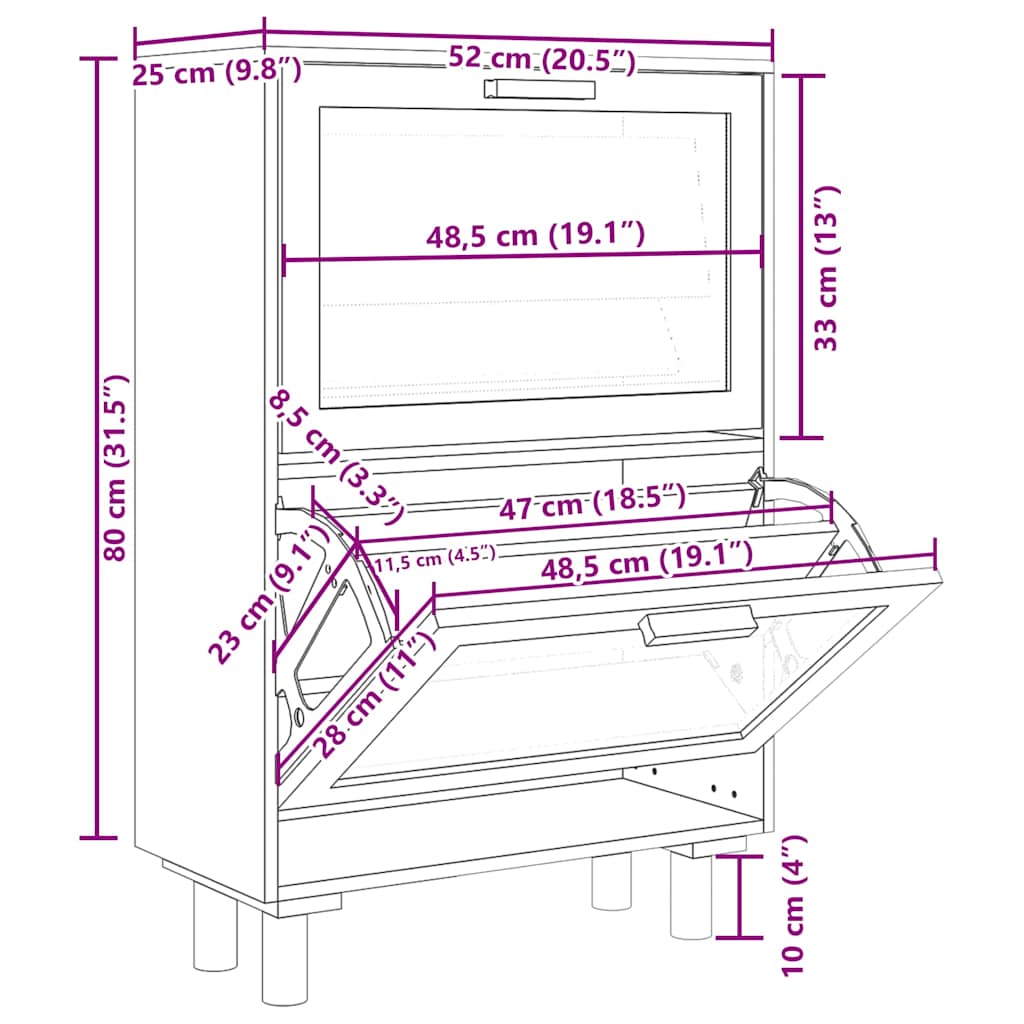 Skoskap Skohylle Skobenk Svart 52x25x80 cm og naturlig rotting
