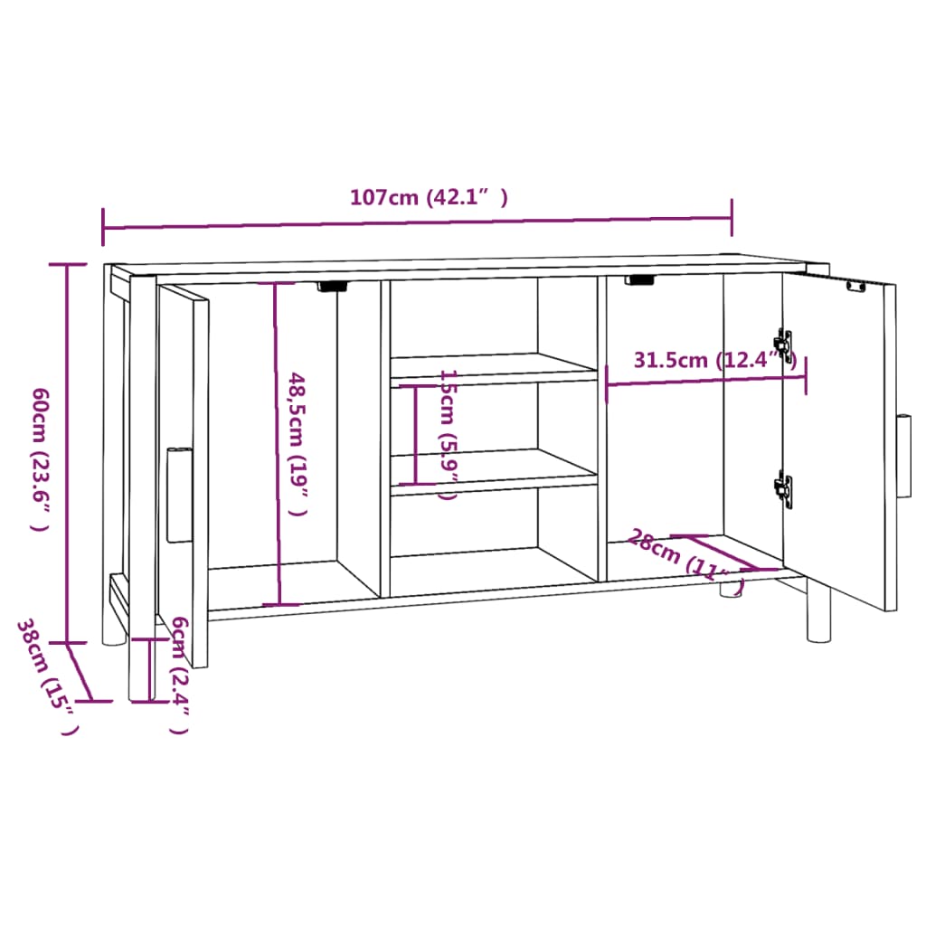 Skjenk 107x38x60 cm konstruert tre