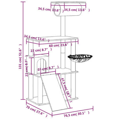 Kattemøbel Kattetre med klorestolper i sisal lysegrå 131 cm