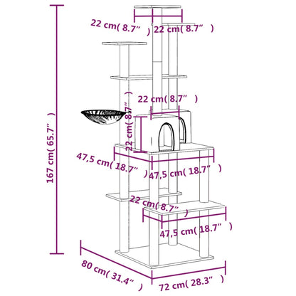 Kattemøbel Kattetre med klorestolper i sisal kremhvit 167 cm