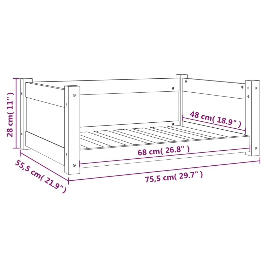 Hundeseng svart 75,5x55,5x28 cm heltre furu