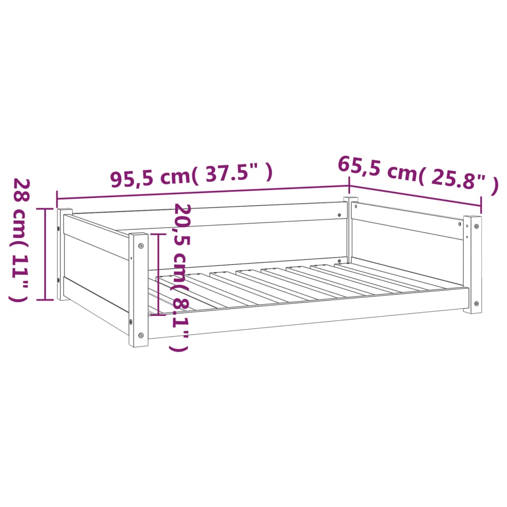 Hundeseng hvit 95,5x65,5x28 cm heltre furu