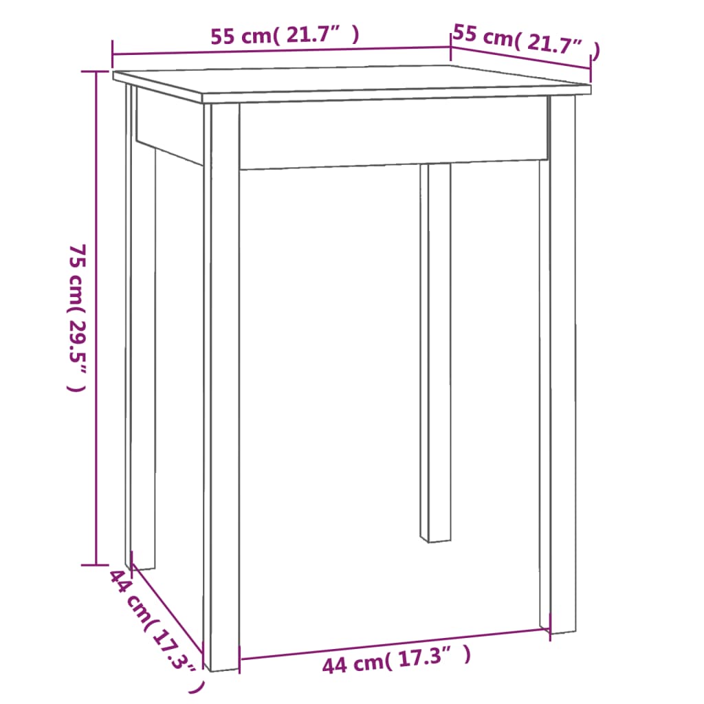 Sidebord hvit 55x55x75 cm heltre furu