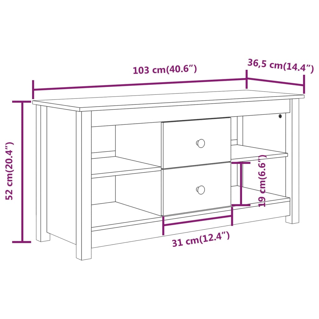 TV-benk hvit 103x36,5x52 cm heltre furu