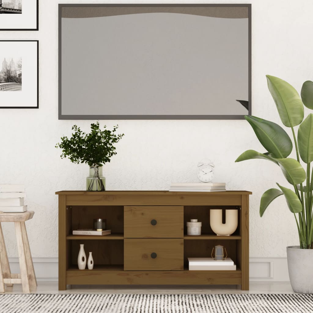 TV-benk honningbrun 103x36,5x52 cm heltre furu