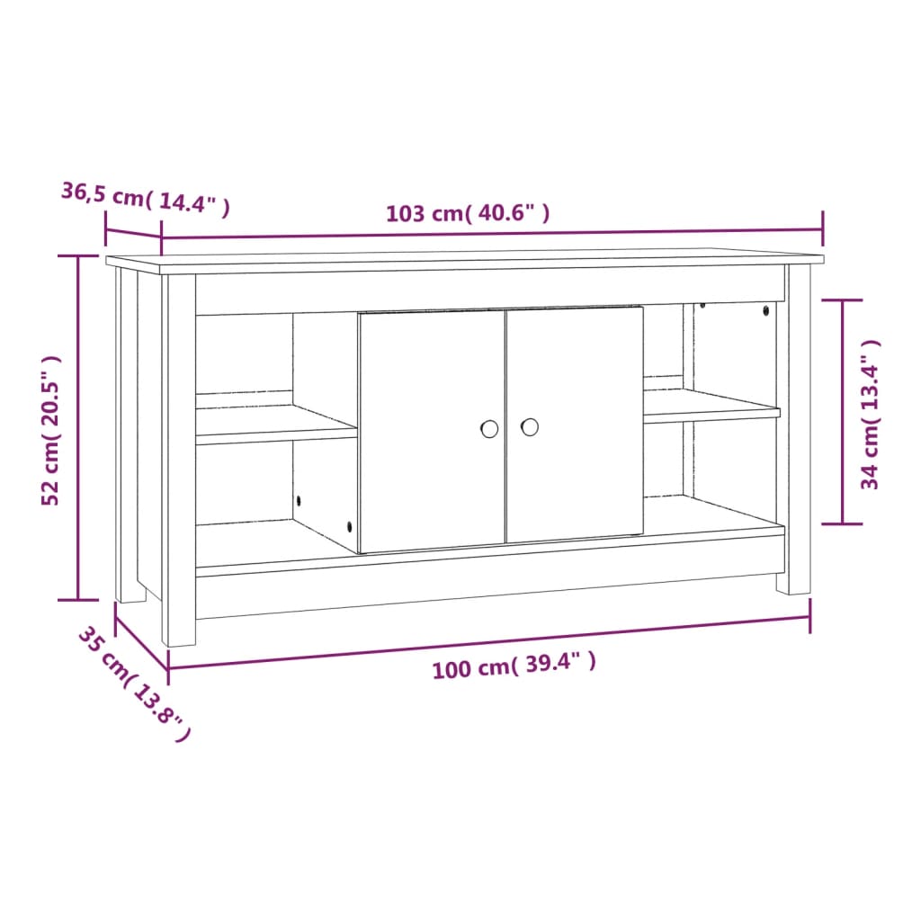 TV-benk hvit 103x36,5x52 cm heltre furu