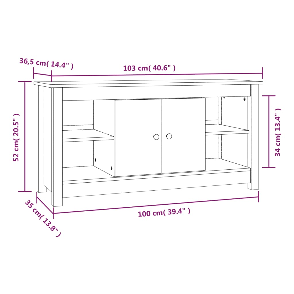 TV-benk grå 103x36,5x52 cm heltre furu