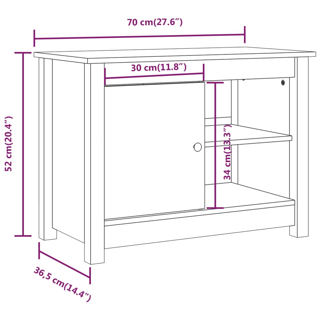 TV-benk hvit 70x36,5x52 cm heltre furu