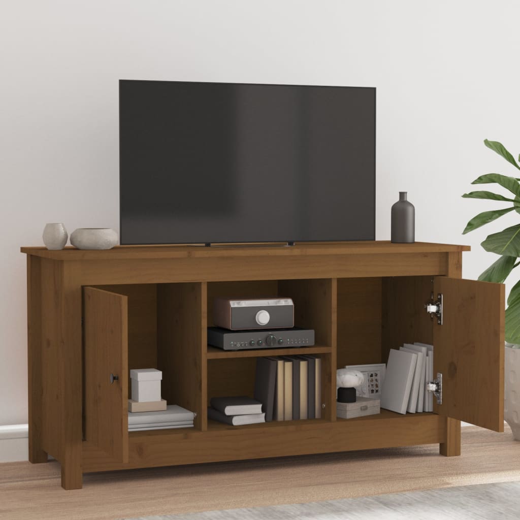 TV-benk honningbrun 103x36,5x52 cm heltre furu