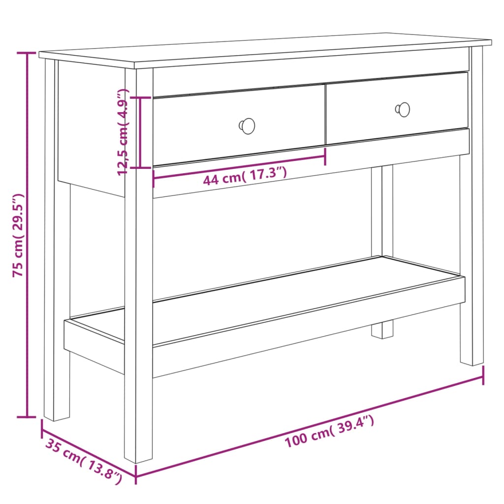 Avlastningsbord konsollbord 100x35x75 cm heltre furu