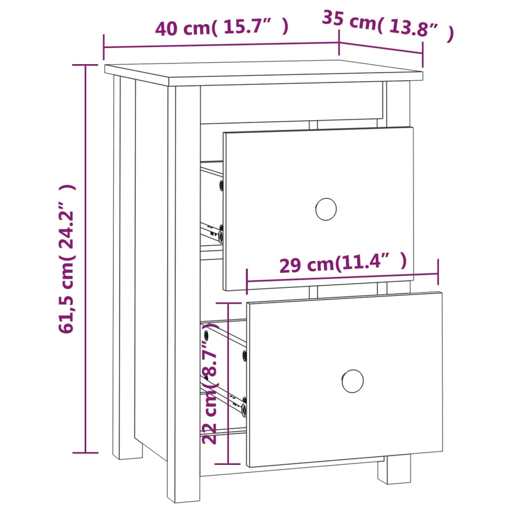 Nattbord Sengbord svart 40x35x61,5 cm heltre furu