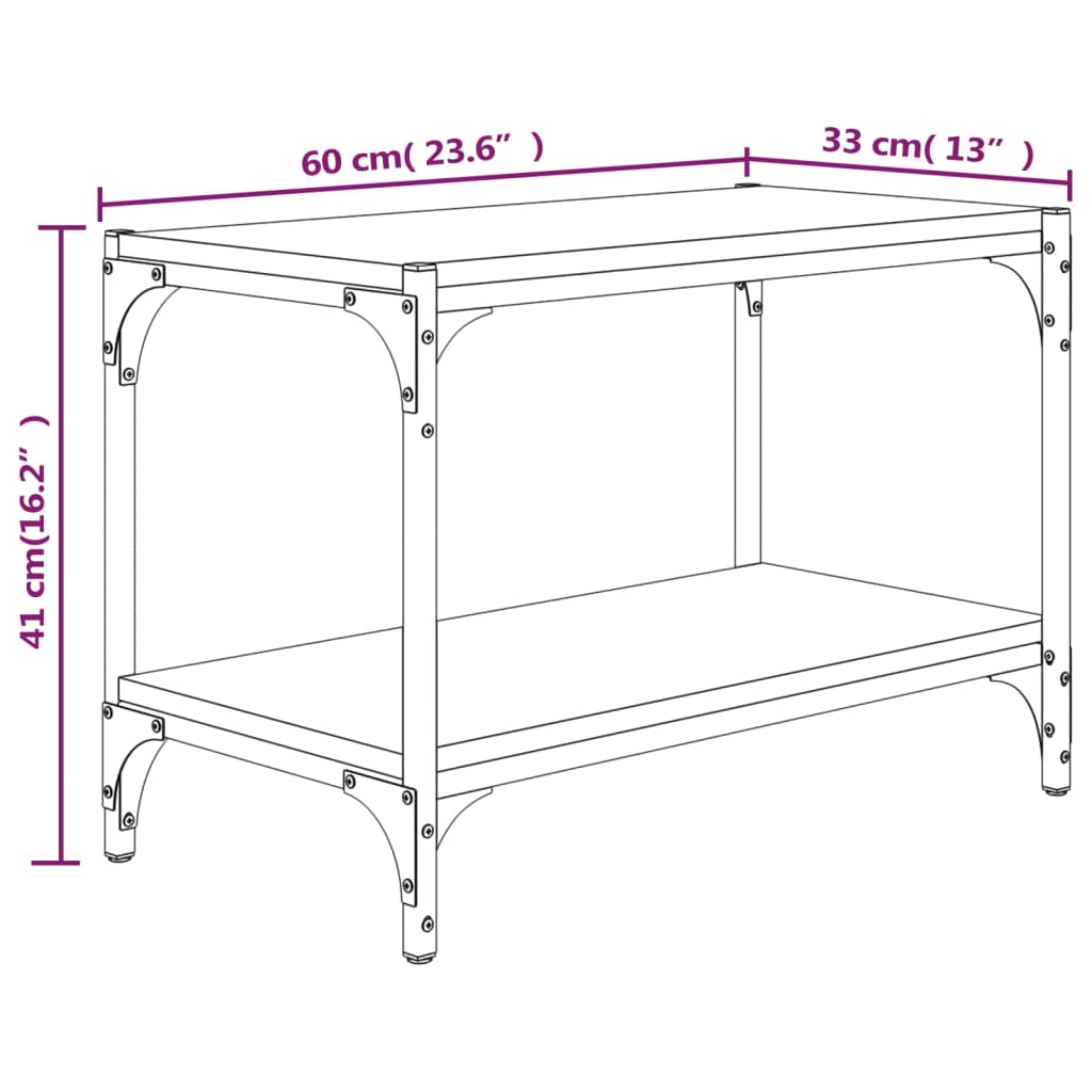 TV-benk brun eik 60x33x41 cm konstruert tre og stål