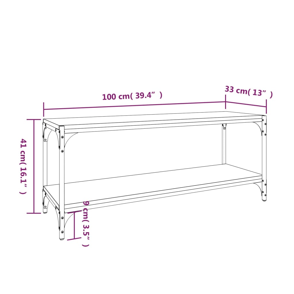 TV-benk brun eik 100x33x41 cm konstruert tre og stål