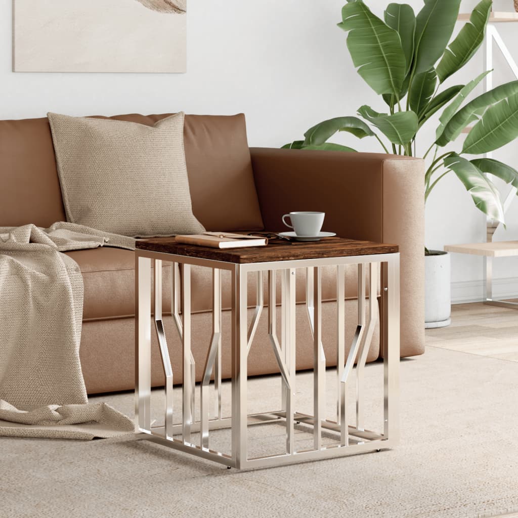 Salongbord Sofabord DIV. sølv rustfritt stål og gjenvunnet heltre