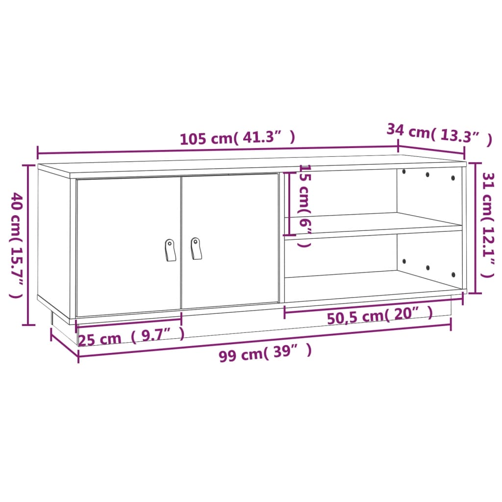 TV-benk grå 105x34x40 cm heltre furu