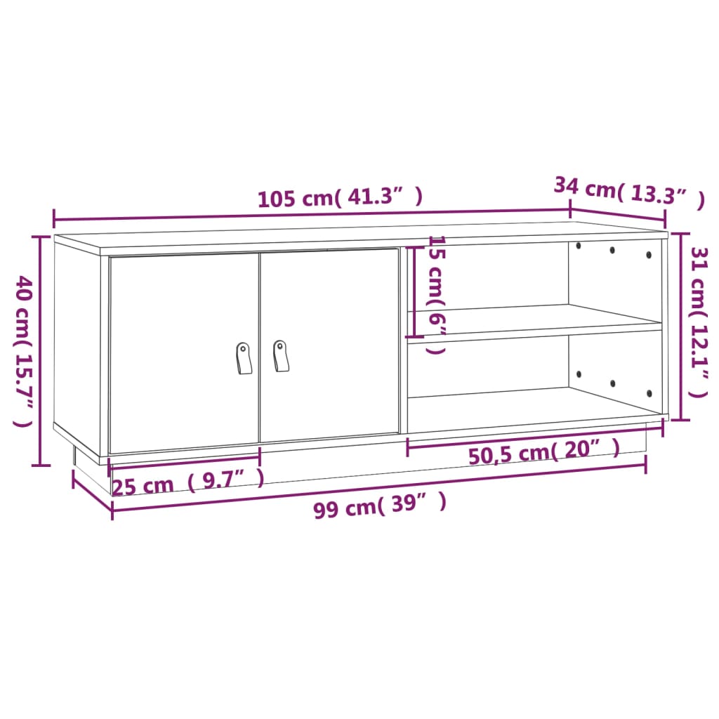 TV-benk svart 105x34x40 cm heltre furu