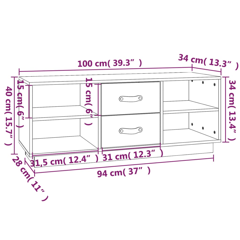 TV-benk 100x34x40 cm heltre furu