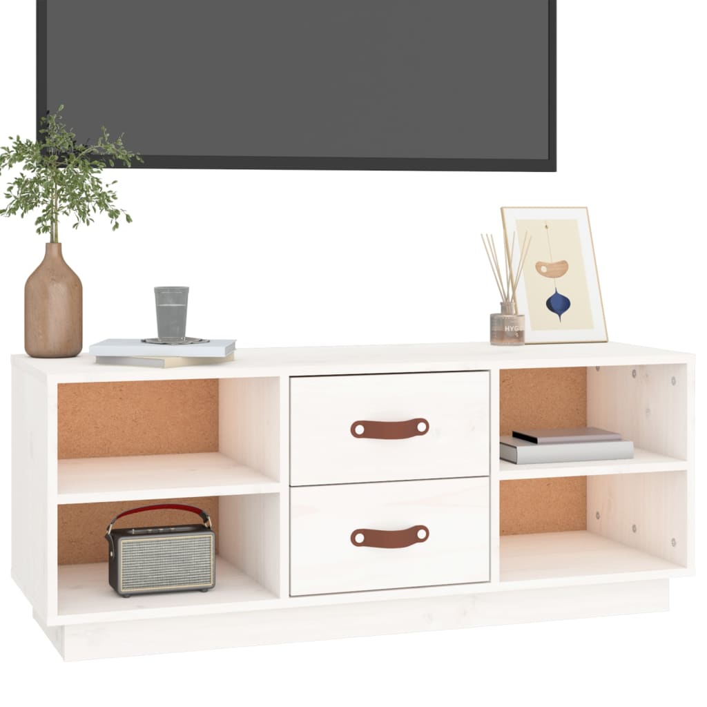 TV-benk hvit 100x34x40 cm heltre furu