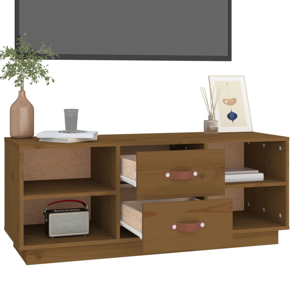 TV-benk honningbrun 100x34x40 cm heltre furu