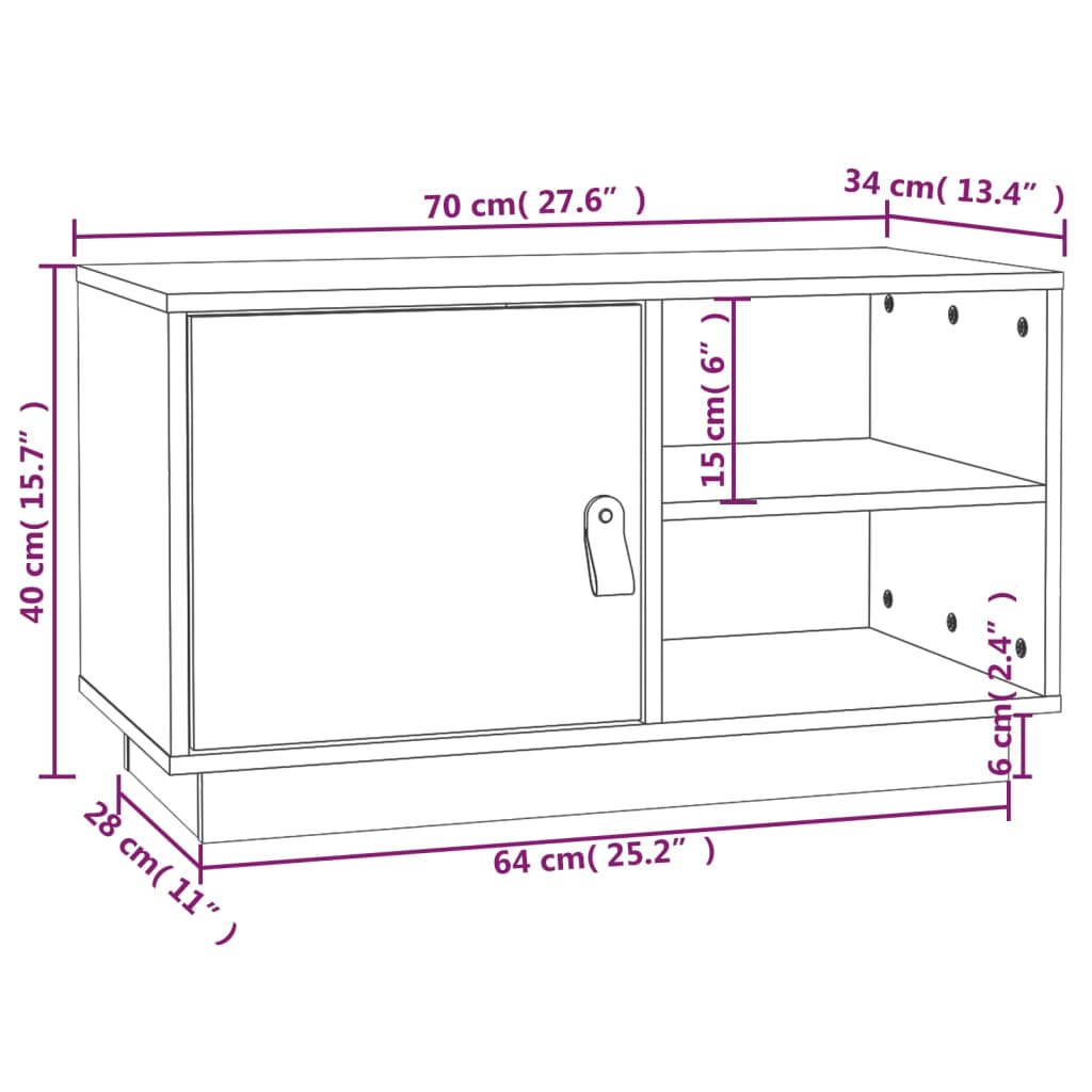 TV-benk hvit 70x34x40 cm heltre furu