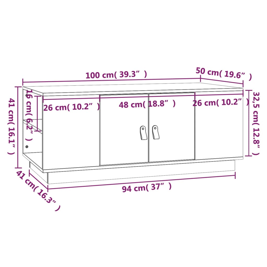 Salongbord Sofabord 100x50x41 cm heltre furu