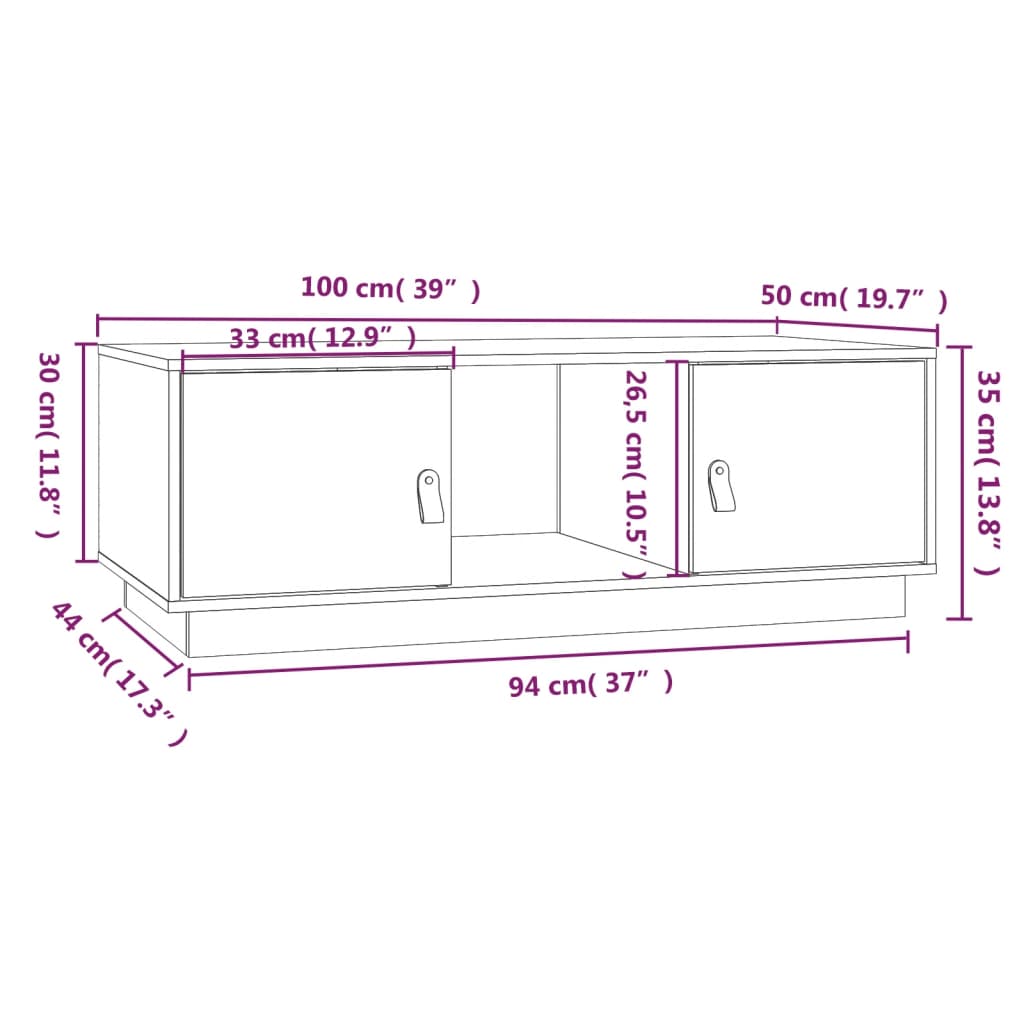 Salongbord Sofabord 100x50x35 cm heltre furu