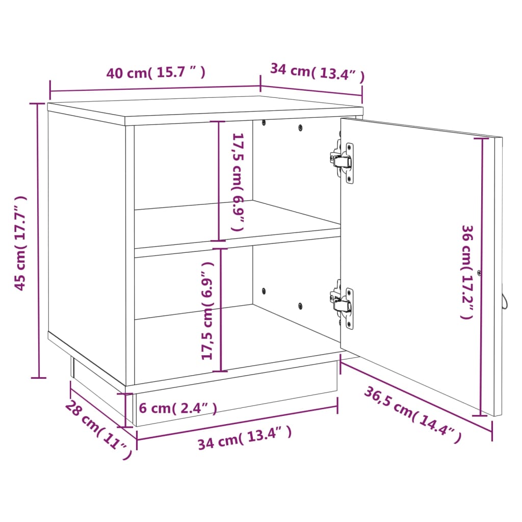 Nattbord Sengbord svart 40x34x45 heltre furu