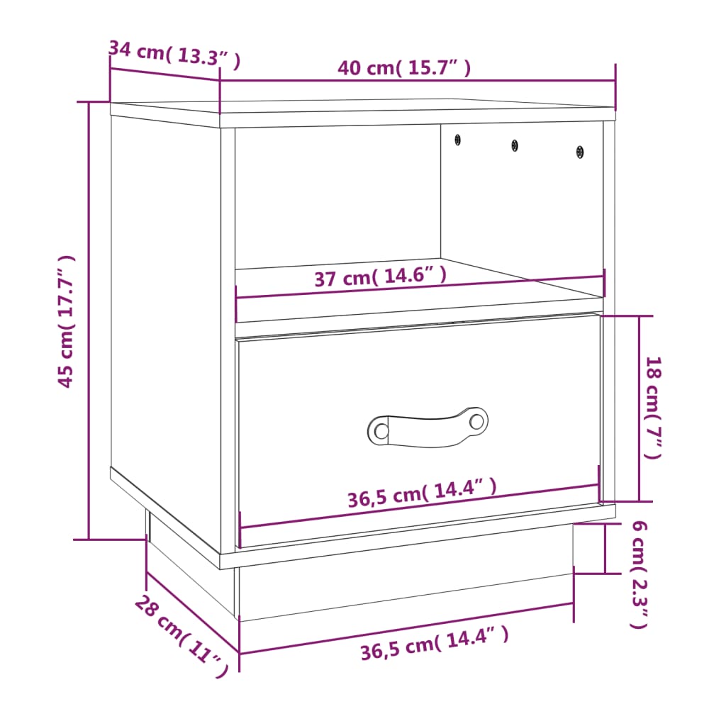 Nattbord Sengbord svart 40x34x45 heltre furu