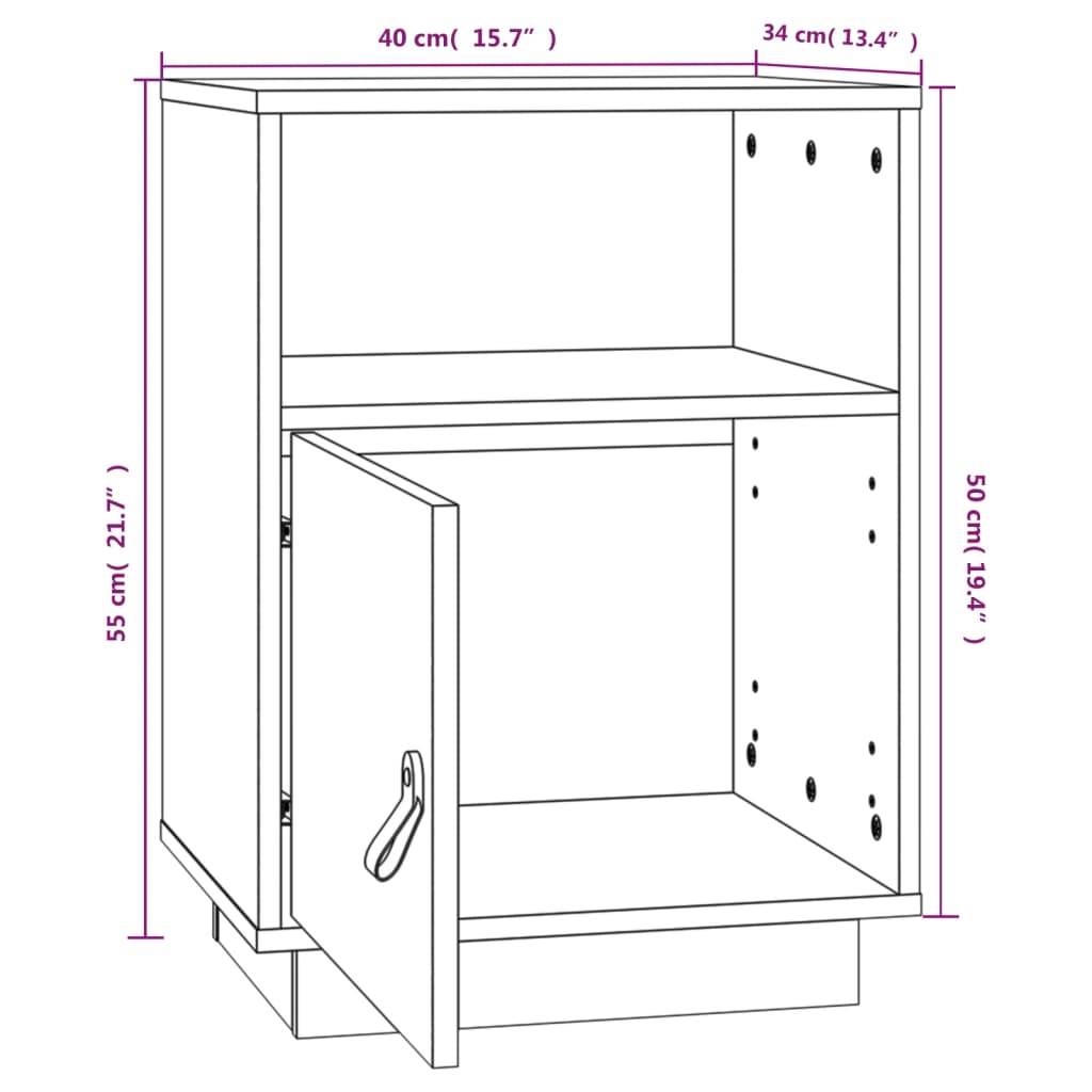 Nattbord Sengbord svart 40x34x55 heltre furu