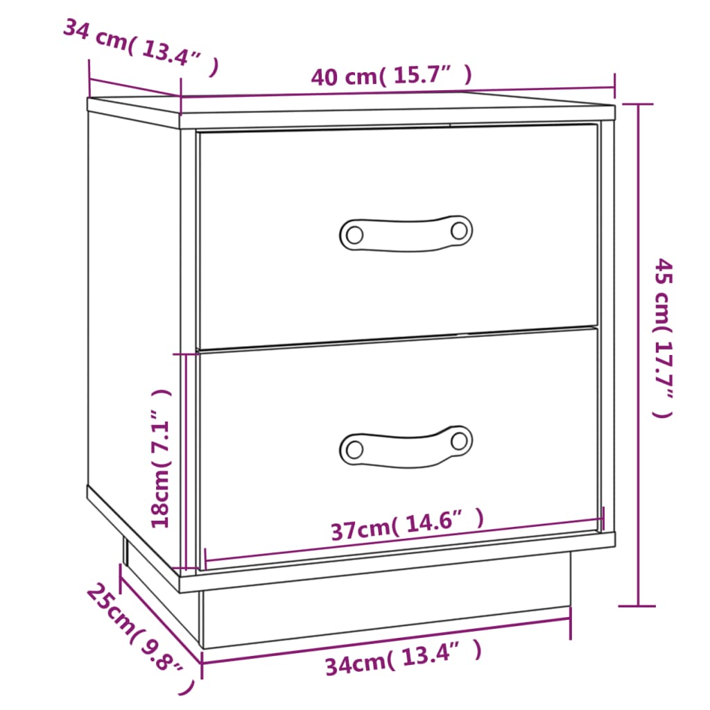 Nattbord Sengbord svart 40x34x45 heltre furu