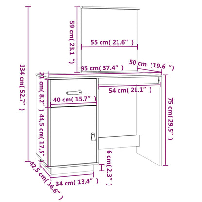 Sminkebord honningbrun 95x50x134 cm heltre furu