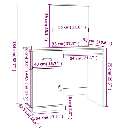 Sminkebord Svart Svart 95x50x134 cm heltre furu