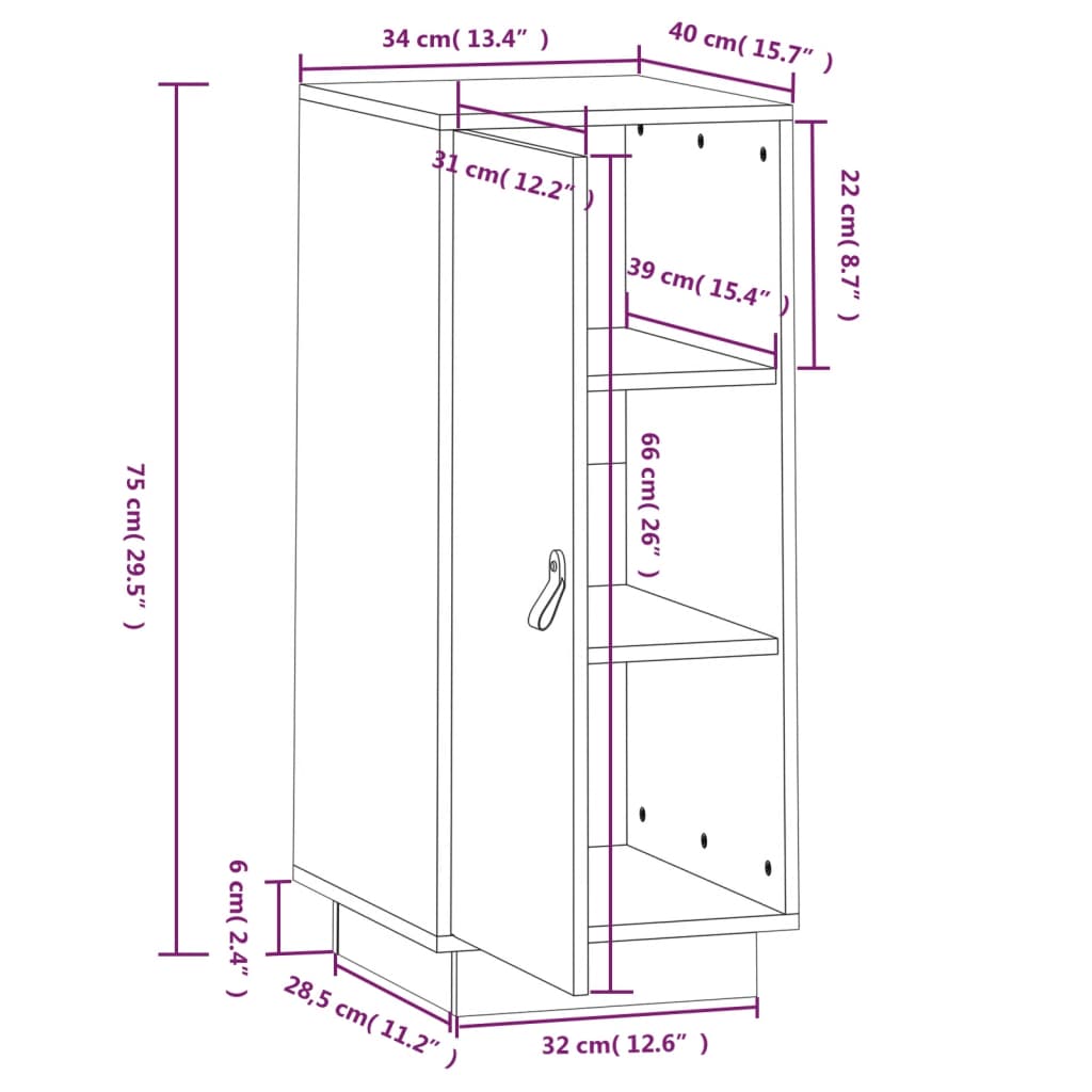 Skjenk 34x40x75 cm heltre furu