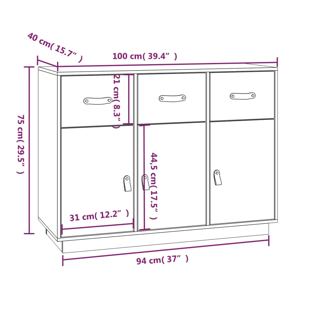 Skjenk 100x40x75 cm heltre furu