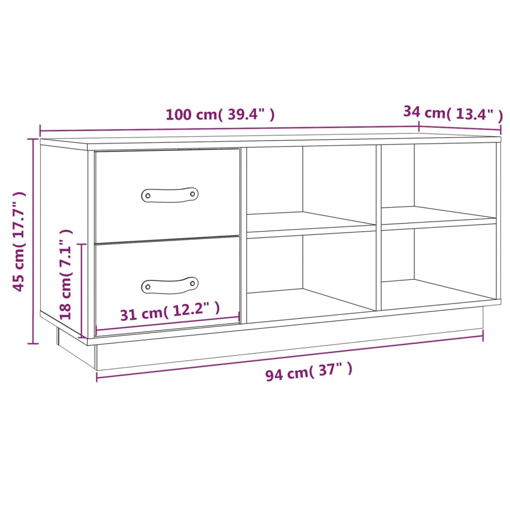 Skoskap Skobenk Skohylle 100x34x45 cm heltre furu