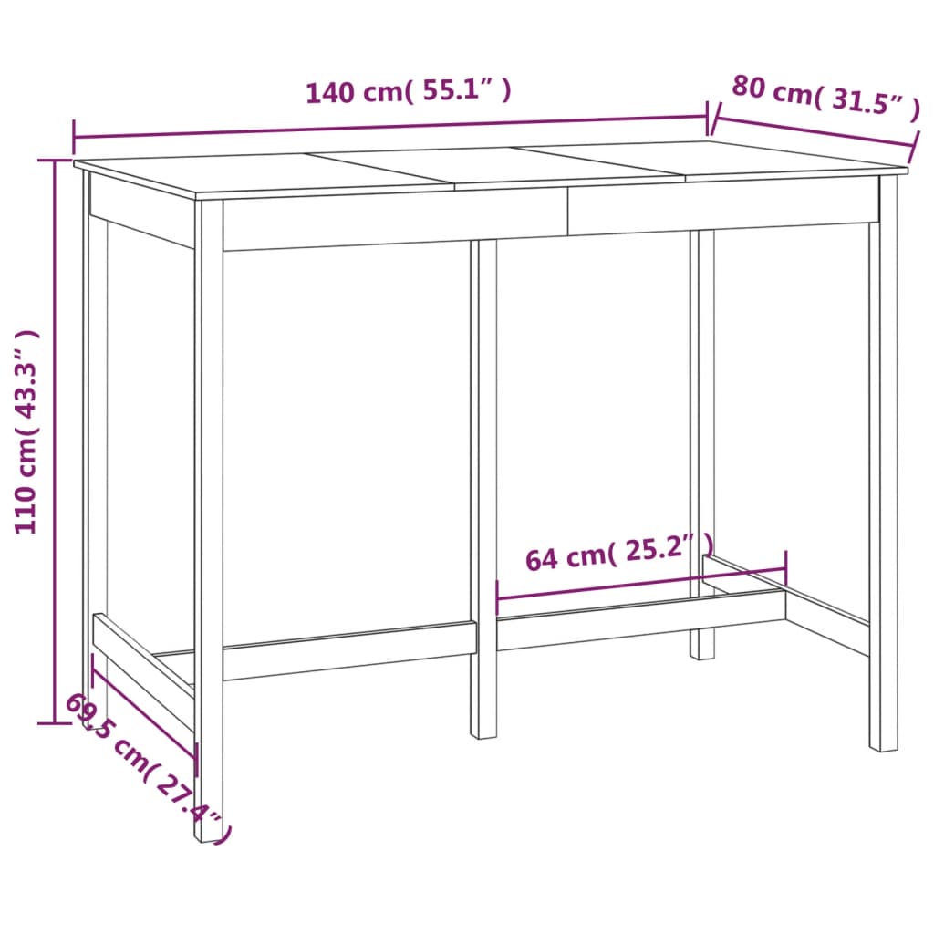 Barbord kafebord Bistrobord 140x80x110 cm heltre furu