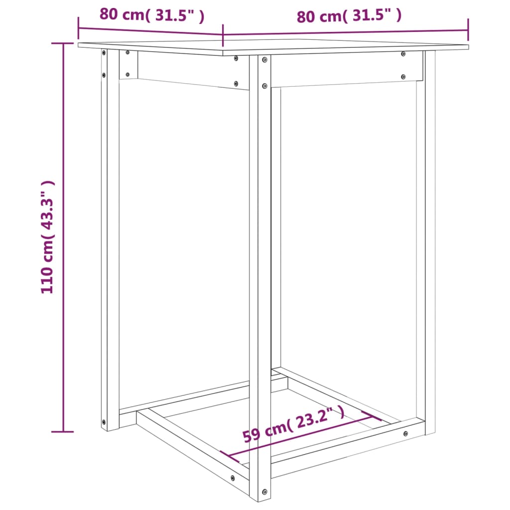 Barbord kafebord Bistrobord honningbrun 80x80x110 cm heltre furu