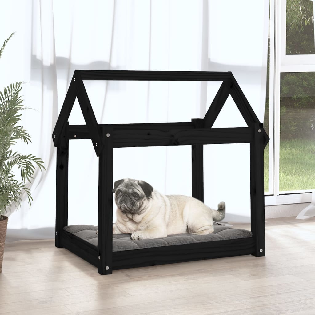 Hundeseng svart 71x55x70 cm heltre furu