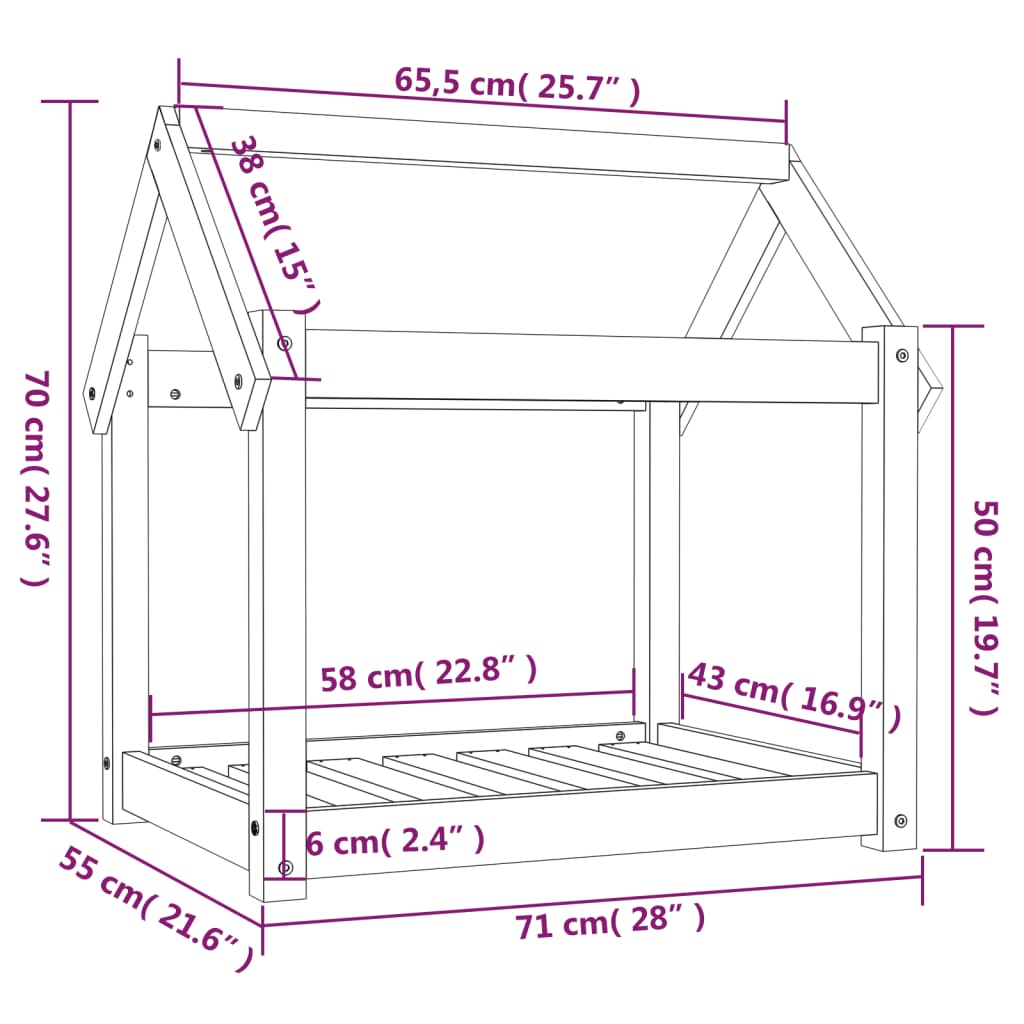 Hundeseng svart 71x55x70 cm heltre furu