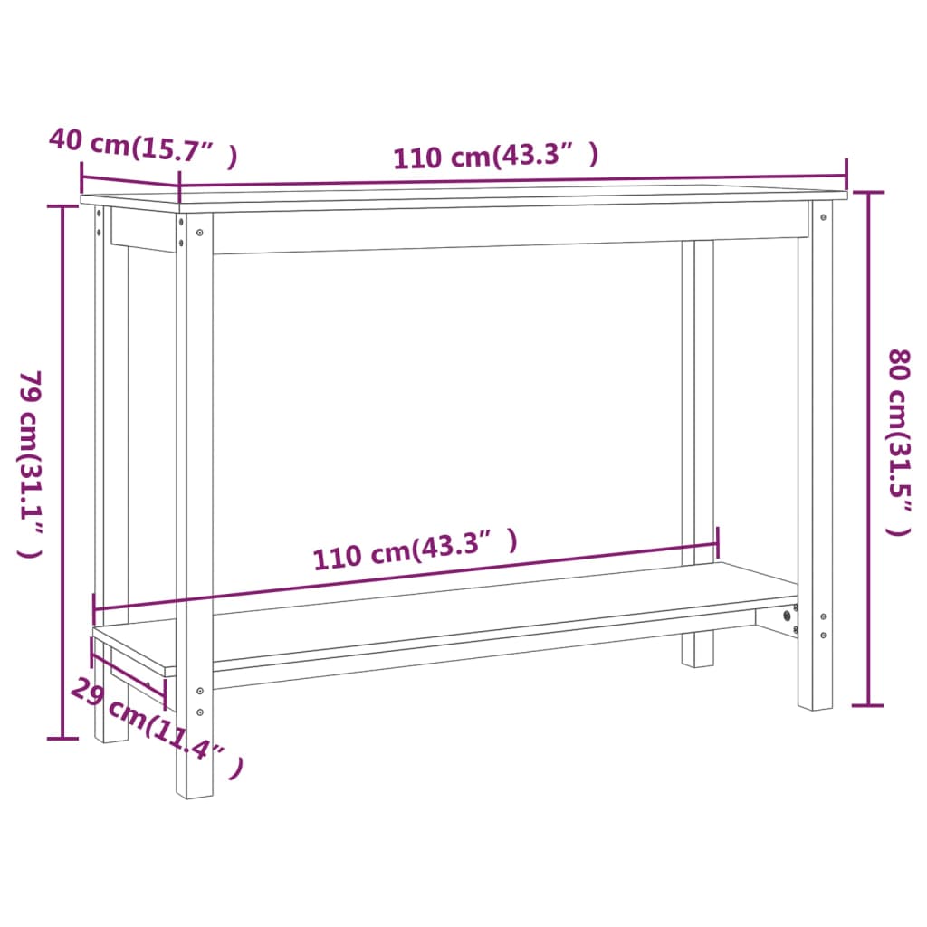 Avlastningsbord konsollbord 110x40x80 cm heltre furu